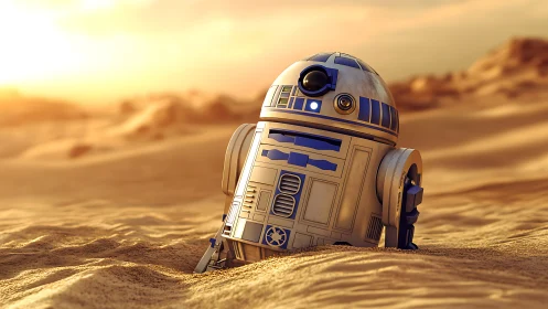 Desert-worn astro droid listening to sunswept silence.