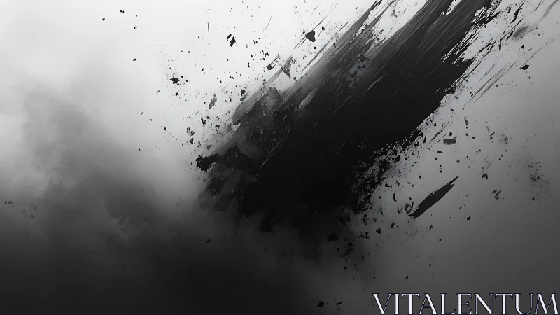 Dynamic Abstract Black Ink Splash on White Background, Digital Art.