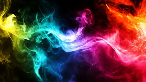 Prismatic smoke streams twist through deep black void.