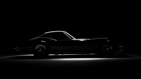 Midnight muscle car silhouette slices clean through darkness