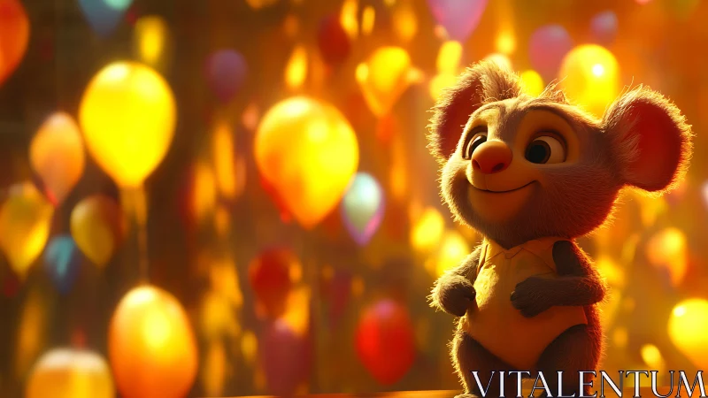 Cheerful koala kid basks in a glowing carnival of balloons