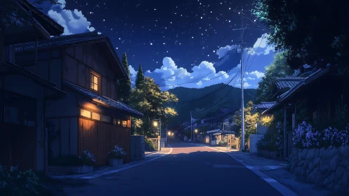 Nocturnal Japanese street rendered with precise ambient lighting gradients