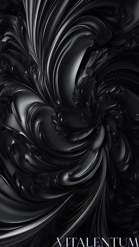 Black liquid swirl abstract with glossy sculpted folds.