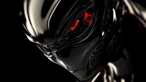 Chromed cybernetic visor with red ocular core illumination.