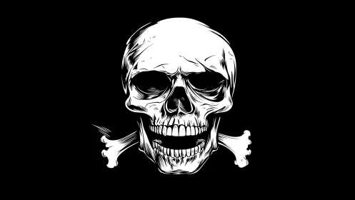 Human skull illustration is centered on a solid black field