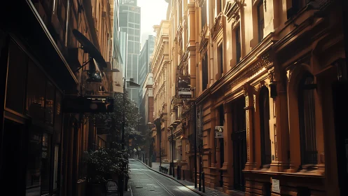 Morning gold slips down the quiet canyon of city stone