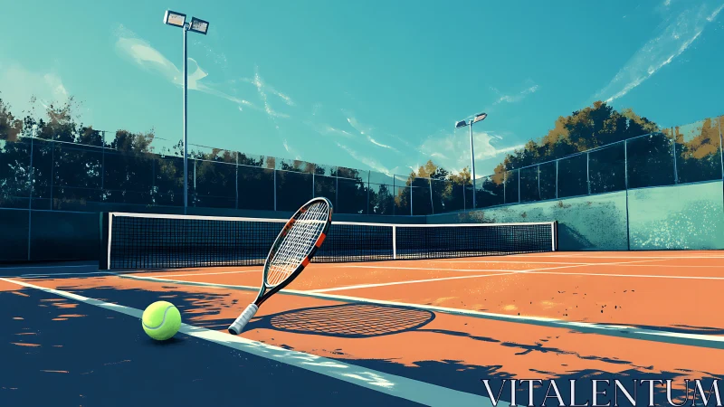 Sunlit tennis court holds its breath between fierce rallies