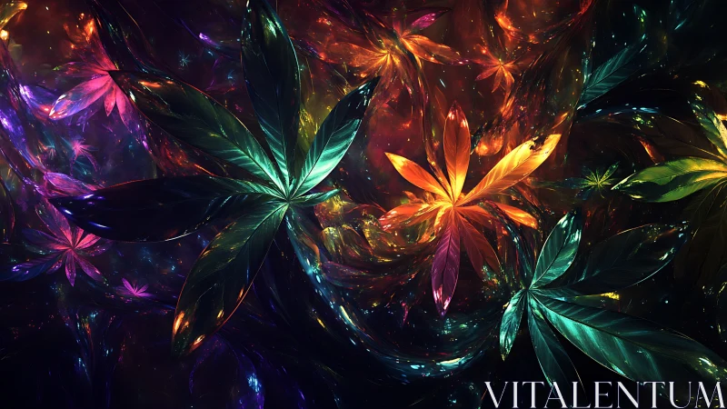 Shimmering cosmic blooms swirling through vivid night skies.