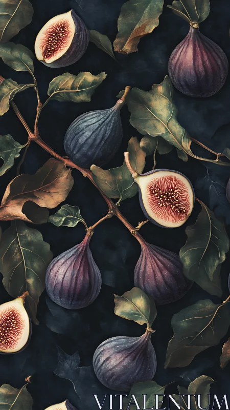Ripe figs and foliage form a moody hand-painted botanical pattern