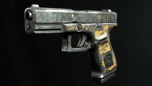 Weathered polymer handgun rendered as high-detail 3D asset