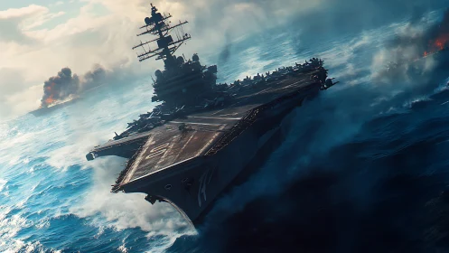 Steel runway tilts into war-torn seas as thunder gathers