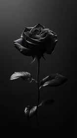 Elegant single black rose glowing in soft shadowed light.