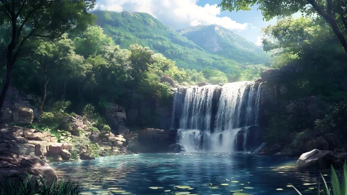 Gentle forest waterfall welcomes quiet reflection and calm
