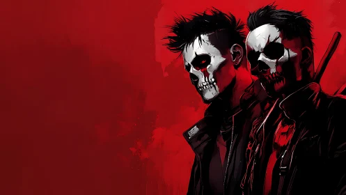 Skull-masked drifters burn through a crimson urban silence