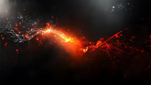 Abstract fiery energy wave with glowing light effects on dark background.