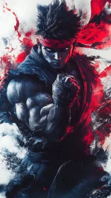 Scarlet storm warrior coils power in a frozen battle calm.