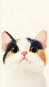 Wide-eyed Feline Charm: Orange and Ebony Calico Portrait.