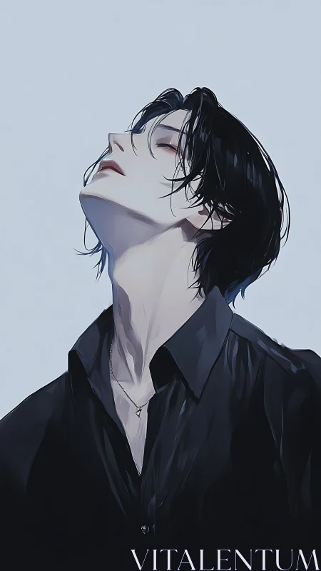 Midnight dreamer tilts his gaze beyond pale blue silence