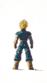 Lone super warrior bristles against a blazing white horizon.