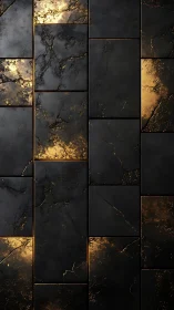 Black basalt tile array with molten gold vein inlays, vertical