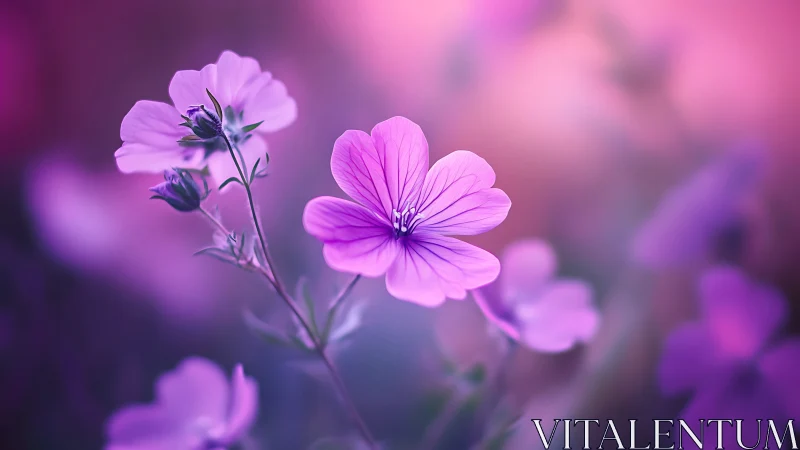 Delicate Pink Blooms in Soft Purple Haze