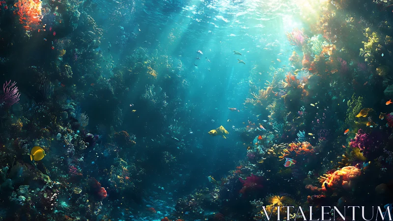 Colorful coral reef scene with tropical fish underwater.