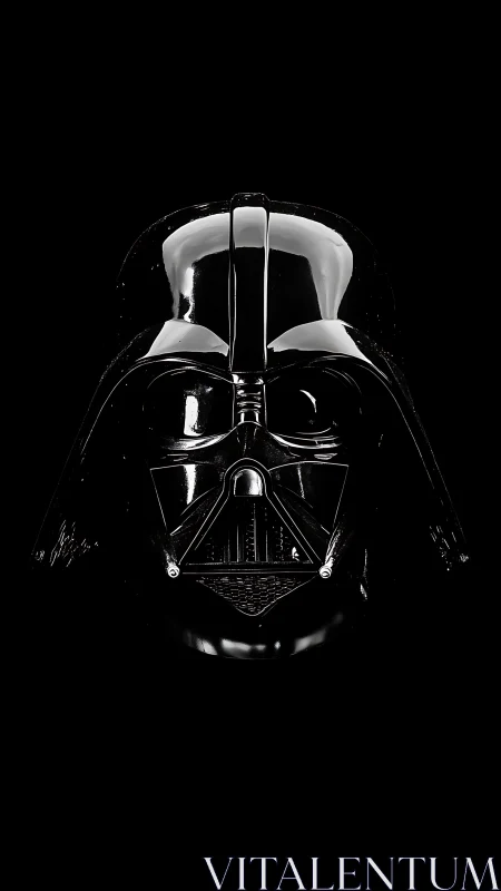 Glossy black sci‑fi helmet with high‑contrast specular reflections