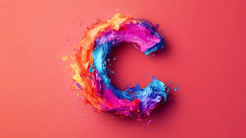 Vibrant paint-sculpted letter C on coral gradient field.