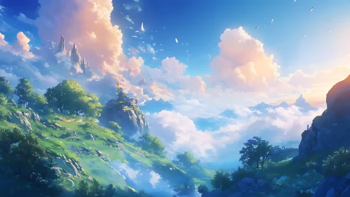 Sky-bridged valley where sapphire light kisses clouds.