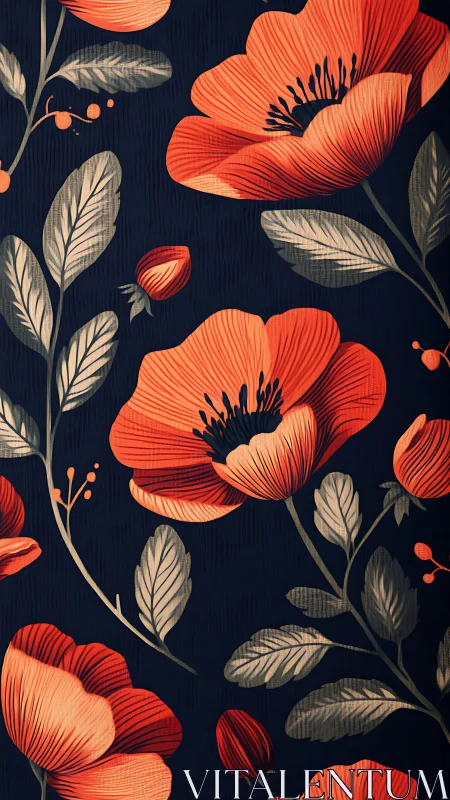 Crimson Poppies Dance Across Midnight Garden.