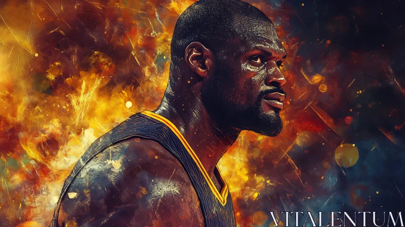 Firelit court titan framed in swirling cosmic embers.