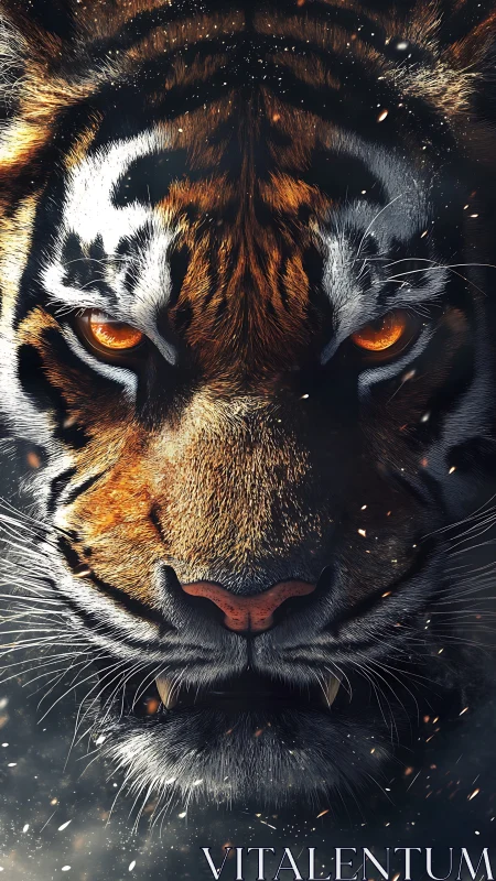 Hyperreal frontal tiger portrait isolates molten amber gaze