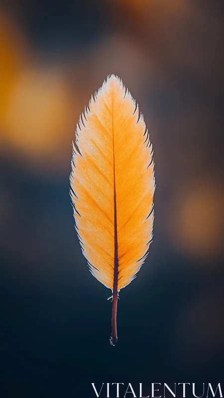 Suspended orange feather captured in high-contrast macro focus