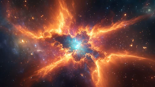 Starfire bloom ignites a cosmic storm of radiant nebulae.