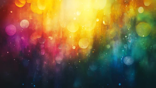 Iridescent bokeh orbs drifting through a radiant color veil.