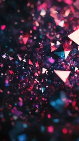 Prismatic neon triangles drift through deep cosmic void.