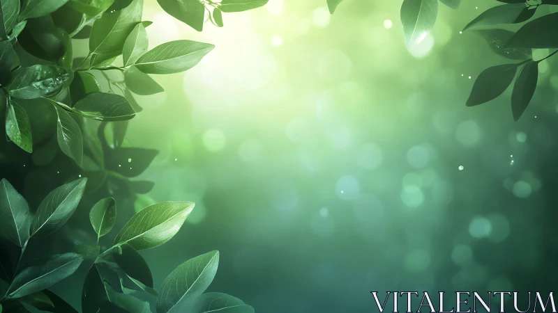 Backlit foliage frames ethereal green bokeh environment