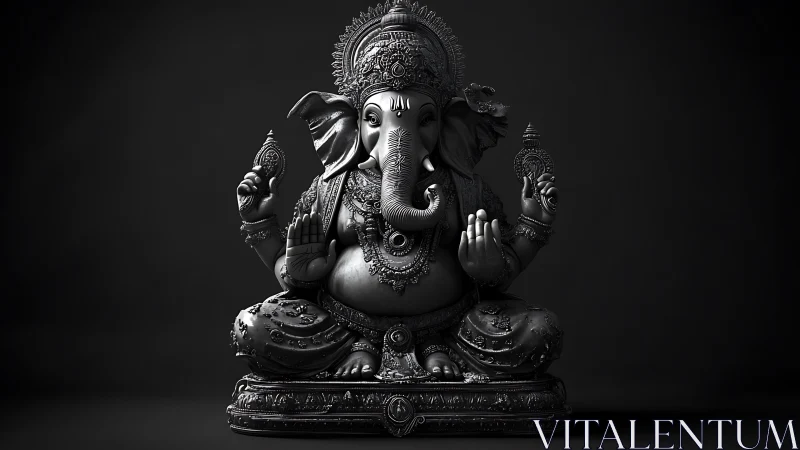 Monochrome Ganesha sculpture rendered with high-relief ornamental detail