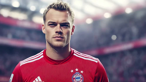 Confident soccer player ready to shine on vibrant matchday.