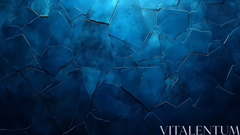 Abstract cracked blue glass texture with bold lighting effect.
