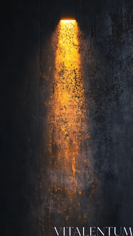 Vertical recessed light casting warm beam on textured wall