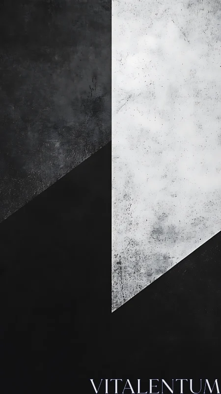 Monochrome geometric division with textured triangular forms.