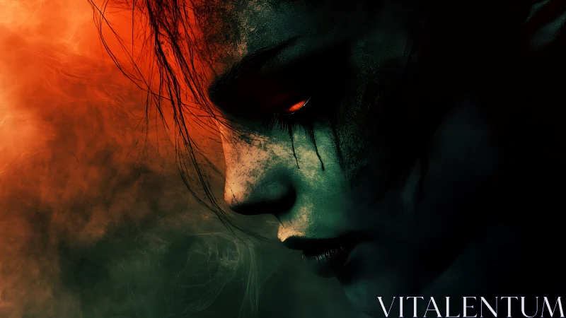 Profile portrait of stylized face in red and green smoke