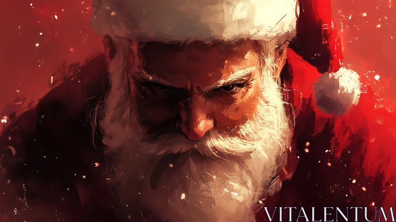 Intense close-up portrait of Santa in dramatic red lighting.