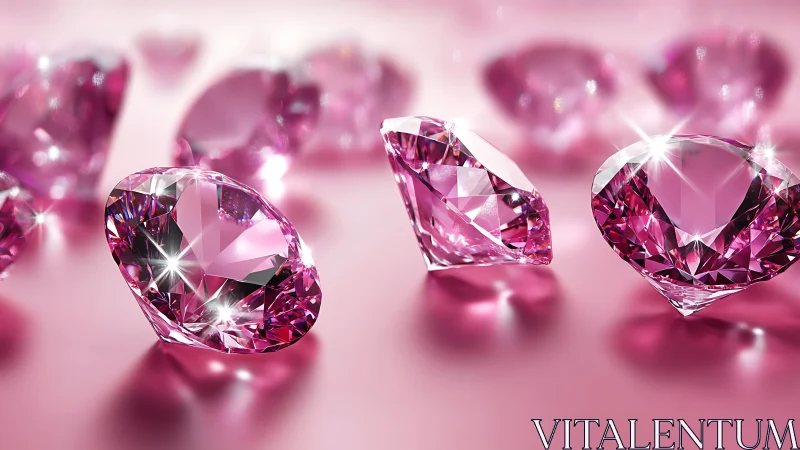 Pink faceted gemstones with high-gloss reflections on blush surface.