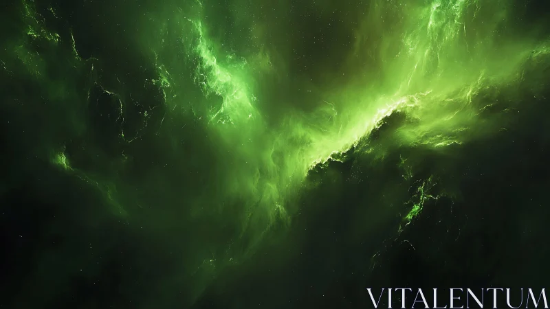 Green luminous nebular cloud with scattered stellar field.