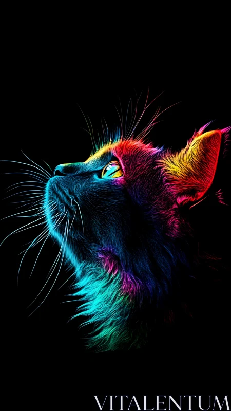 Feline Head Study with Chromatic Light Separation Effects