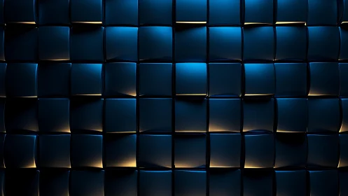 Futuristic Blue and Black 3D Tiles Abstract Digital Art Pattern.