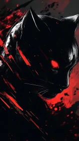 Neon-eyed panther silhouette rendered in high-contrast digital ink