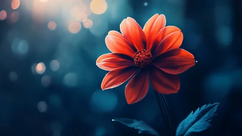 Vibrant red flower blooming against dreamy bokeh backdrop.